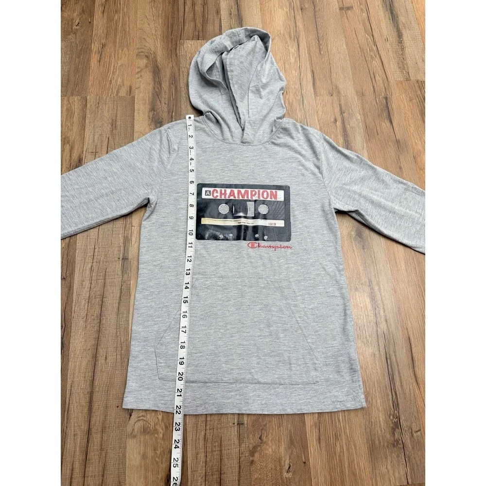 Champion Youth M‎ Cassette Tape Graphic Hoodie Gray Lightweight Kids